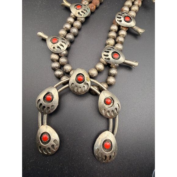 Coral and Metal Vintage Style Squash Blossom Necklace - Picture 1 of 11